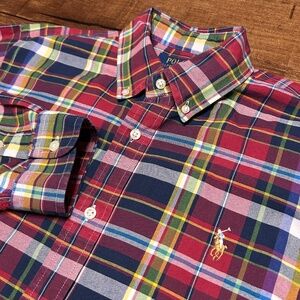 Polo Ralph Lauren Button Down Shirt Mens L Plaid Flesh Pony Oxford Preppy
